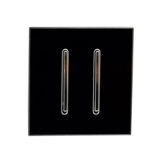 Square Glossy Black Screwless Flat plate Wall light 2 Gang switches