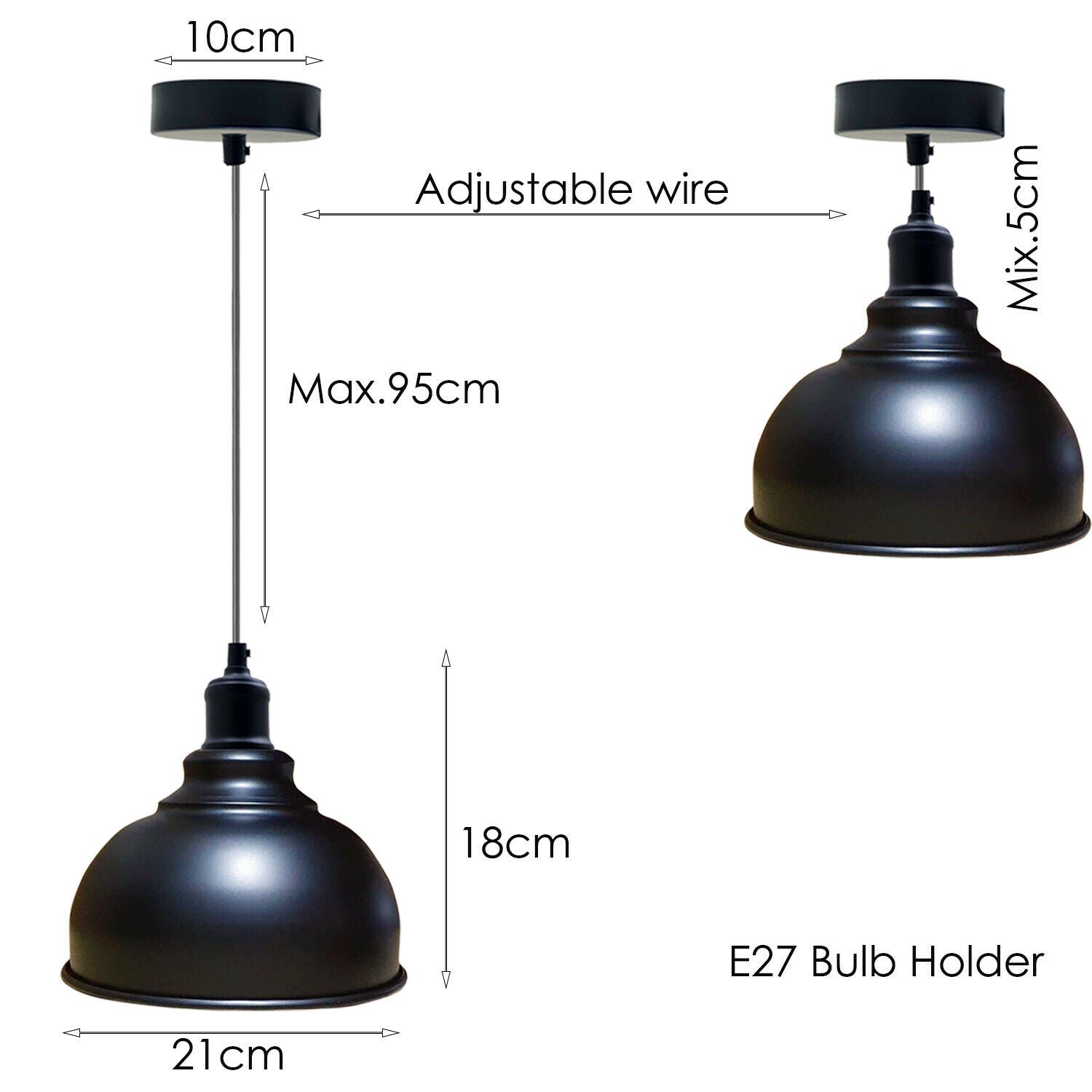 Modern Black Ceiling Light Shade Pendant Metal Dome Lamp Light~1853 - LEDSone UK Ltd