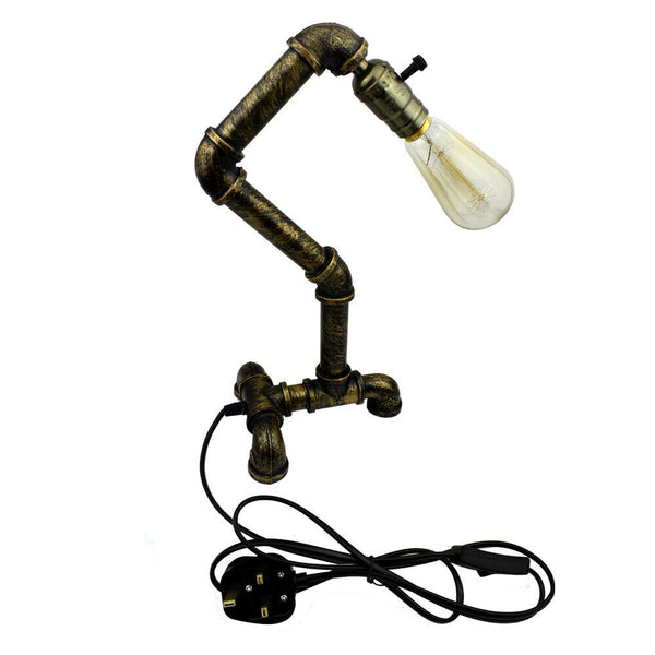 Industrial Steampunk Water Pipe Table Lamp E27~2836 – Brushed Copper / Yes