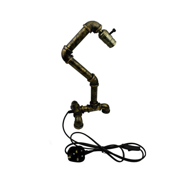 Industrial Steampunk Water Pipe Table Lamp E27~2836 – Brushed Copper / No