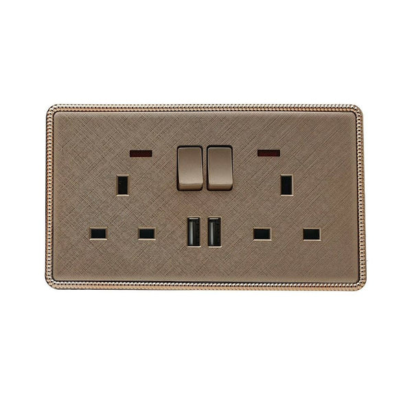 Gold Light Switch & Socket 1 Gang 13 A Screwless ~2455 – 2 Gang Socket With USB