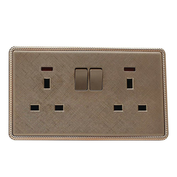 Gold Light Switch & Socket 1 Gang 13 A Screwless ~2455 – 2 Gang Socket