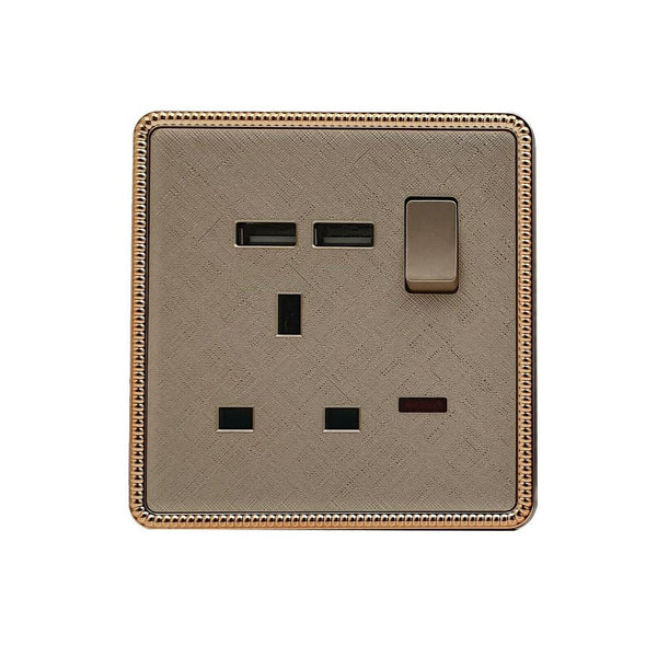 Gold Light Switch & Socket 1 Gang 13 A Screwless ~2455 – 1 Gang Socket With USB