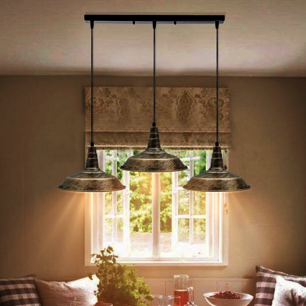 Ceiling light Pendant light fitting Hanging light 3 way pendant lights Cluster pendant light Living pendant light Pendant light for bedroom Bar ceiling light Industrial pendant lighting brushed copper hanging lamp 3-head ceiling light vintage bowl shade copper pendant lamp kitchen island light