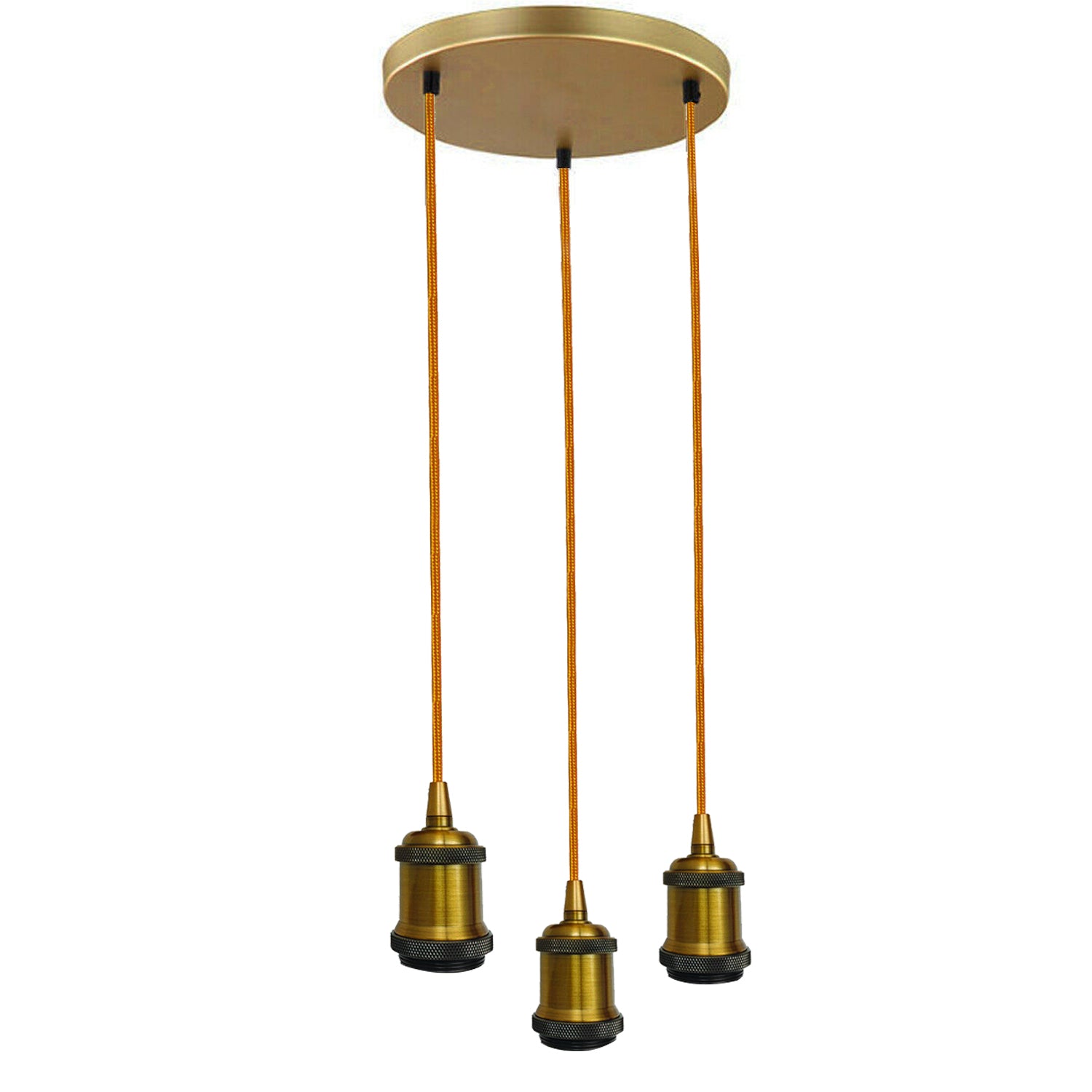 Yellow brass  3 Head Pendant Braided Fabric Flex Lamp Holder Fitting~1284 - LEDSone UK Ltd