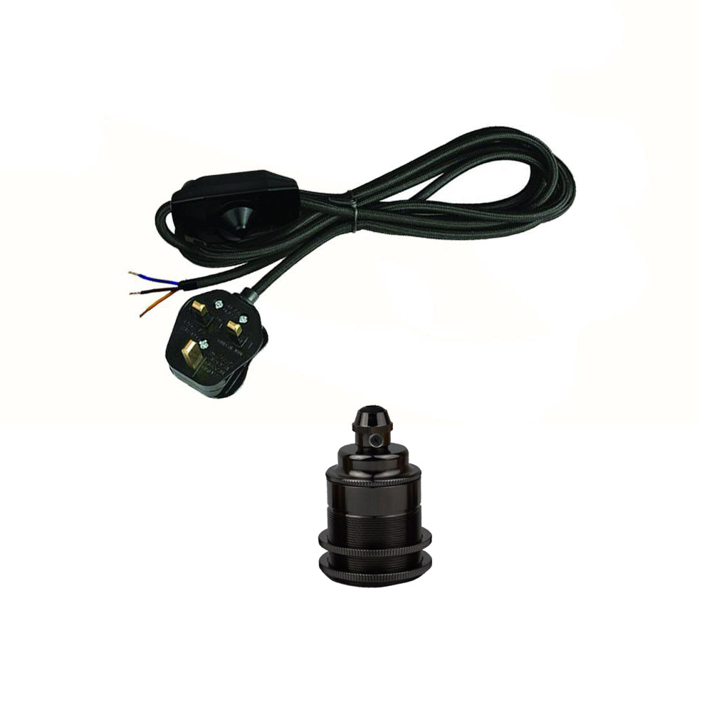 2m Fabric Flex Cable Plug In pipe Pendant Lamp Light Set with dimmer / E27 Holder~2174 - LEDSone UK Ltd