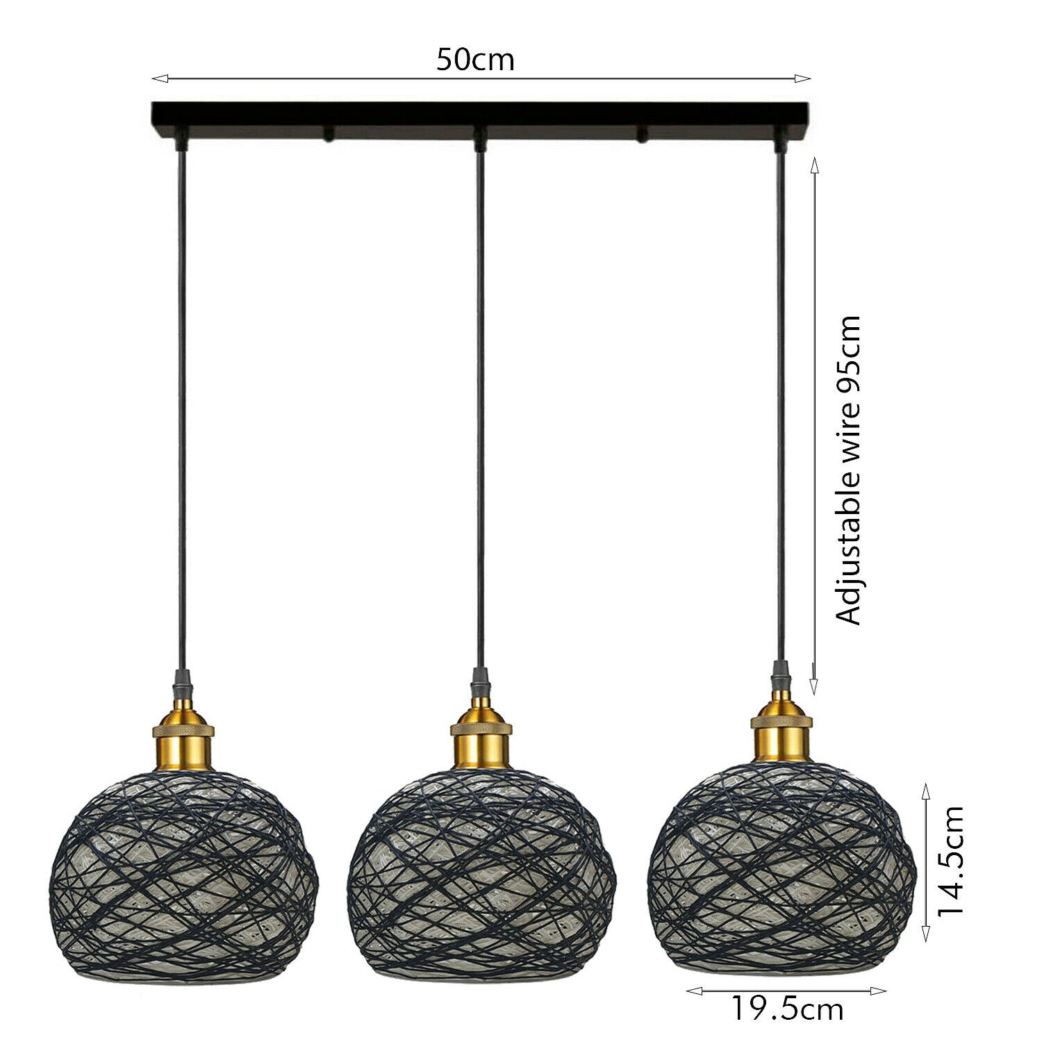 3 Head Wicker Globe Shape Pendant Shade Retro Hanging Ceiling Lamp Chandelier~3552 - LEDSone UK Ltd