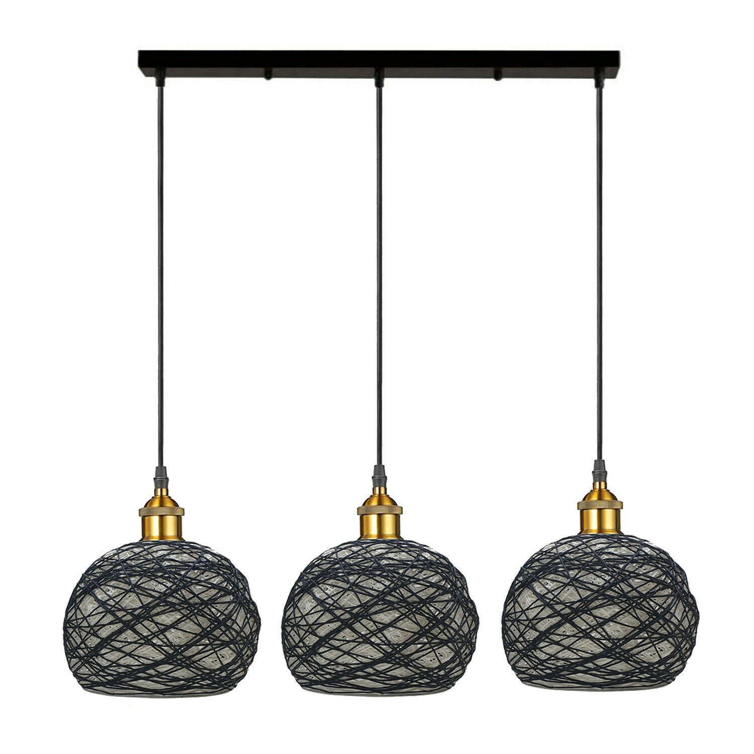 3 Head Wicker Globe Shape Pendant Shade Retro Hanging Ceiling Lamp Chandelier~3552 - LEDSone UK Ltd