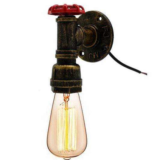 Vintage Brushed Copper Metal Water Pipe Wall Sconce Light Holder with Wheel~2069 - LEDSone UK Ltd