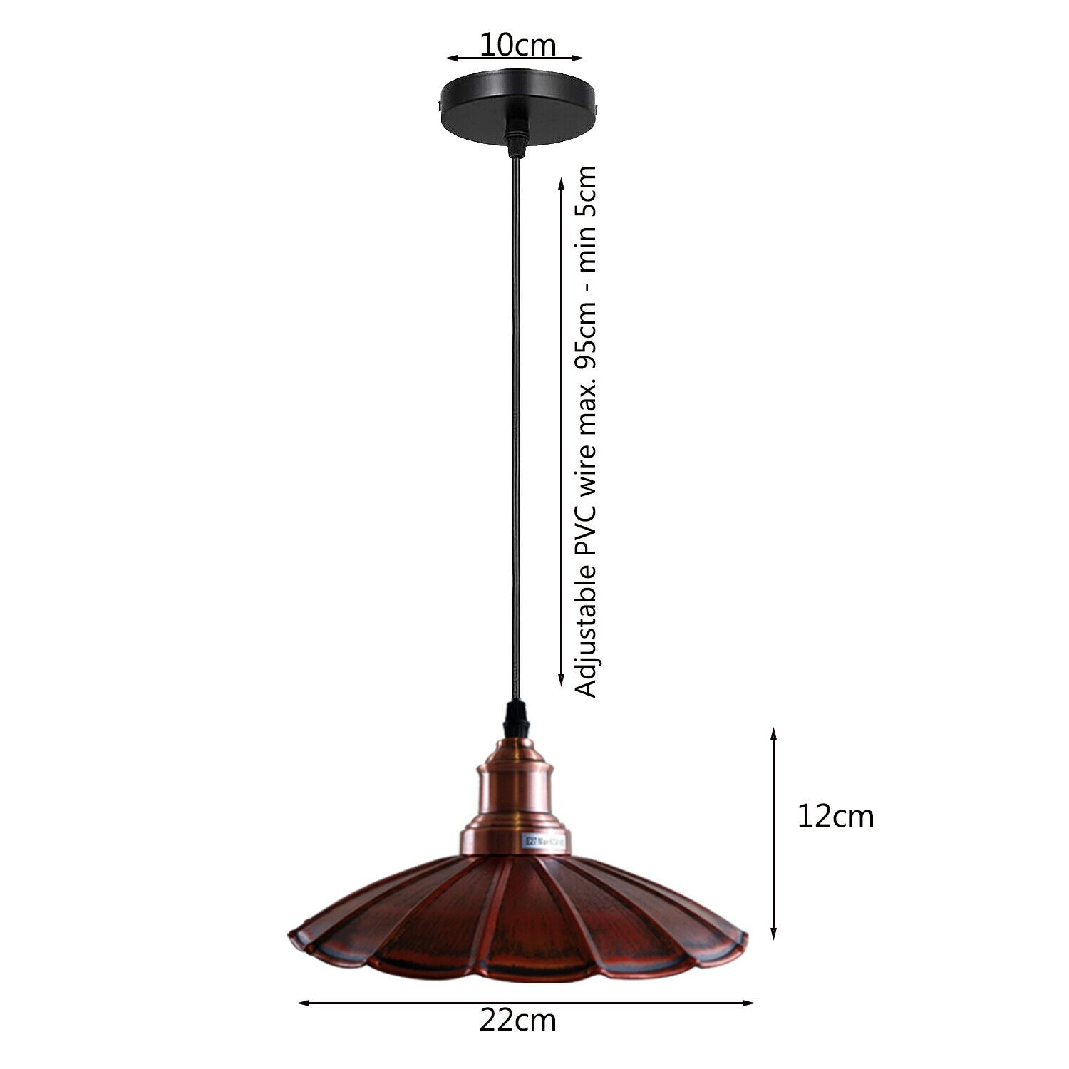 Rustic Red Wavy Metal Ceiling Pendant Light~1486 - LEDSone UK Ltd