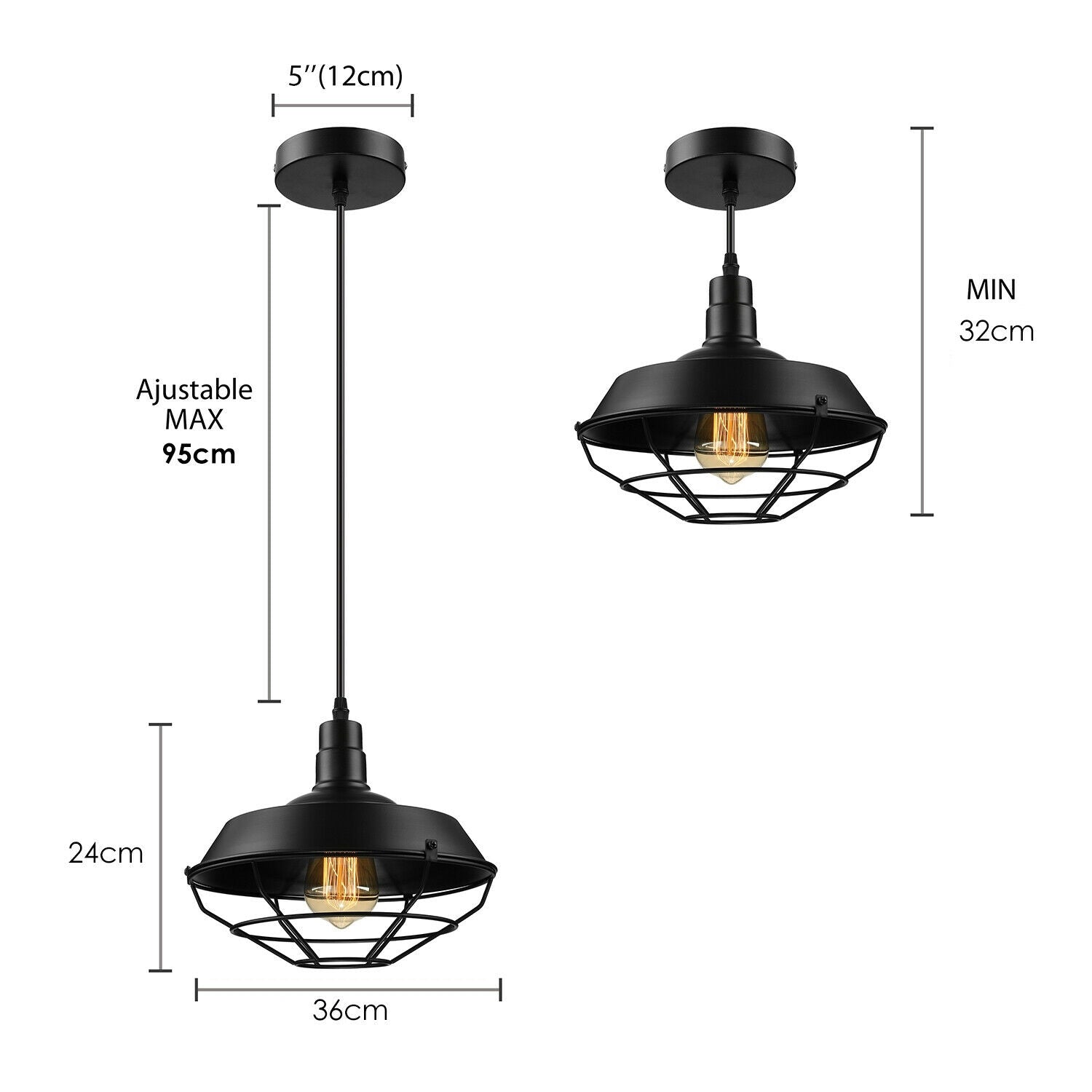 Vintage Modern Style Metal Ceiling Light Pendant Lamp Shades Black~2461 - LEDSone UK Ltd
