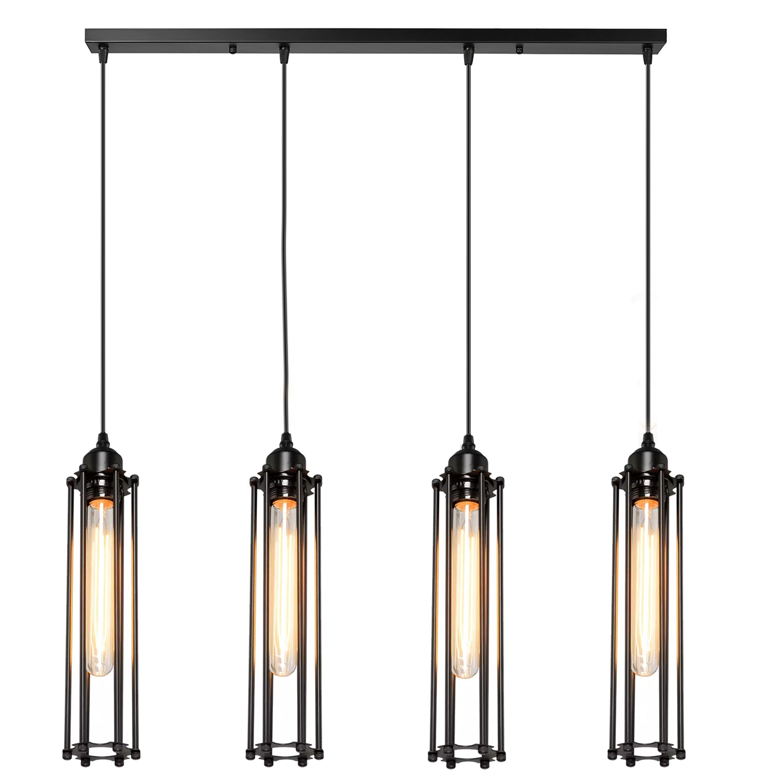 Black 4 Way Ceiling Pendant Light Long Wire Cage Lampshades
