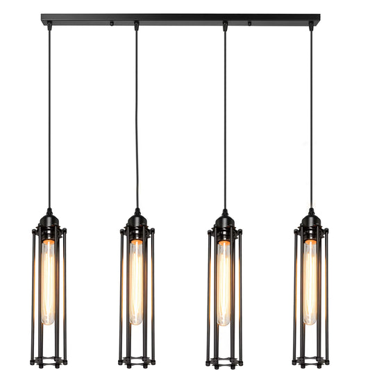 Black 4 Way Ceiling Pendant Light Long Wire Cage Lampshades~1495 - LEDSone UK Ltd