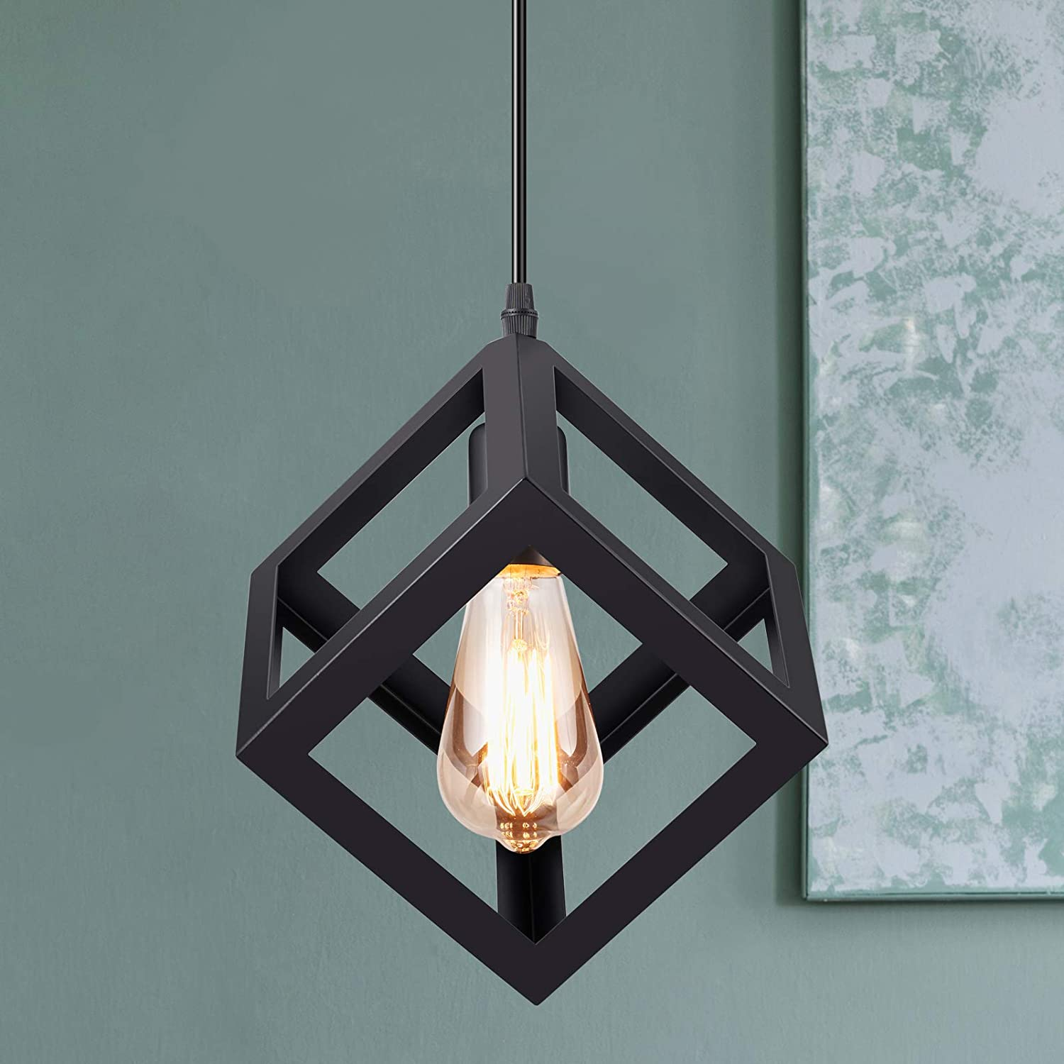 Ceiling Pendant Light Black Square Wire Cage Lamp Lighting~1493 - LEDSone UK Ltd