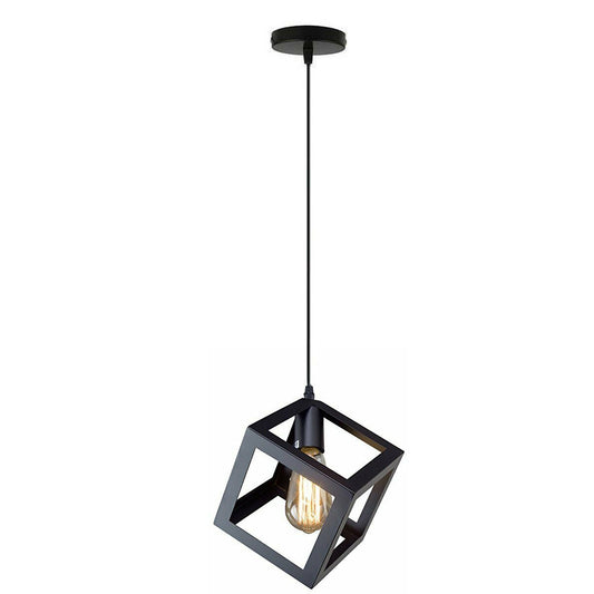 Black Square Wire Cage Pendant Light for Dining room