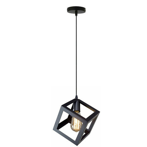 Ceiling Pendant Light Black Square Wire Cage Lamp Lighting~1493