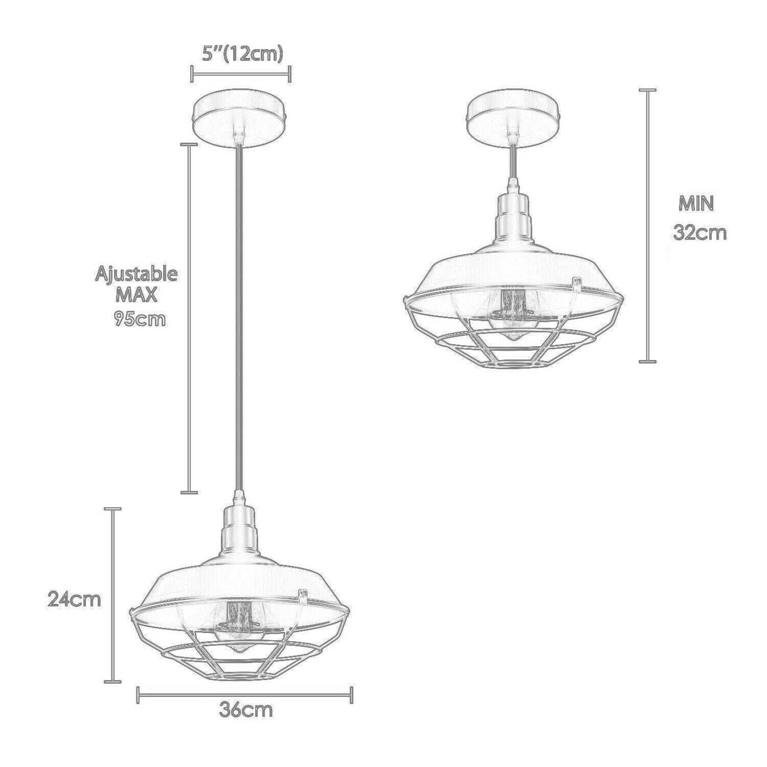 Grey Pendant Light Industrial Single Ceiling Hanging Lighting Fixture~1546 - LEDSone UK Ltd