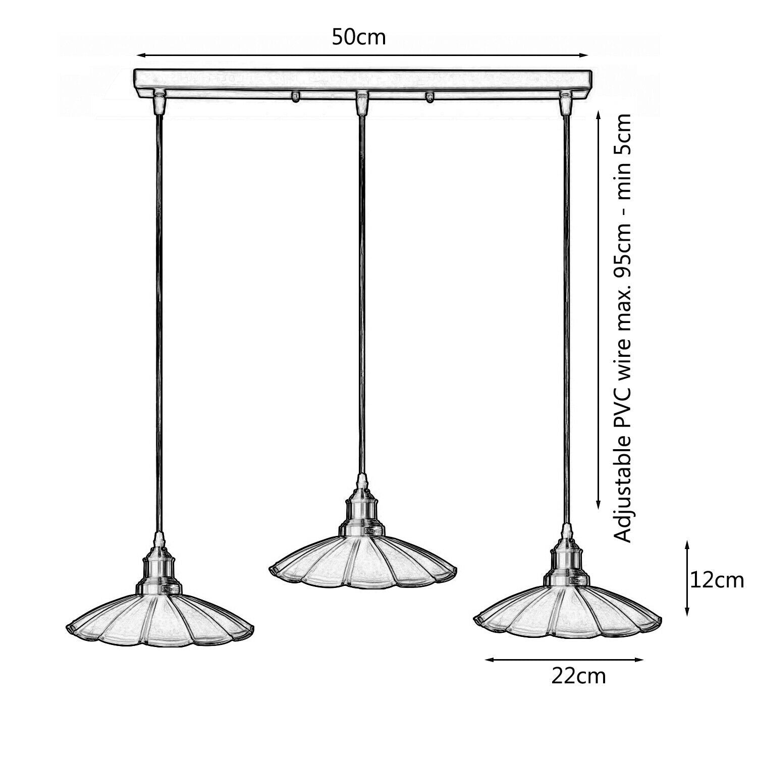 3 Head Rectangle Pendant Light Retro Black Lamp Shade Light~1487 - LEDSone UK Ltd