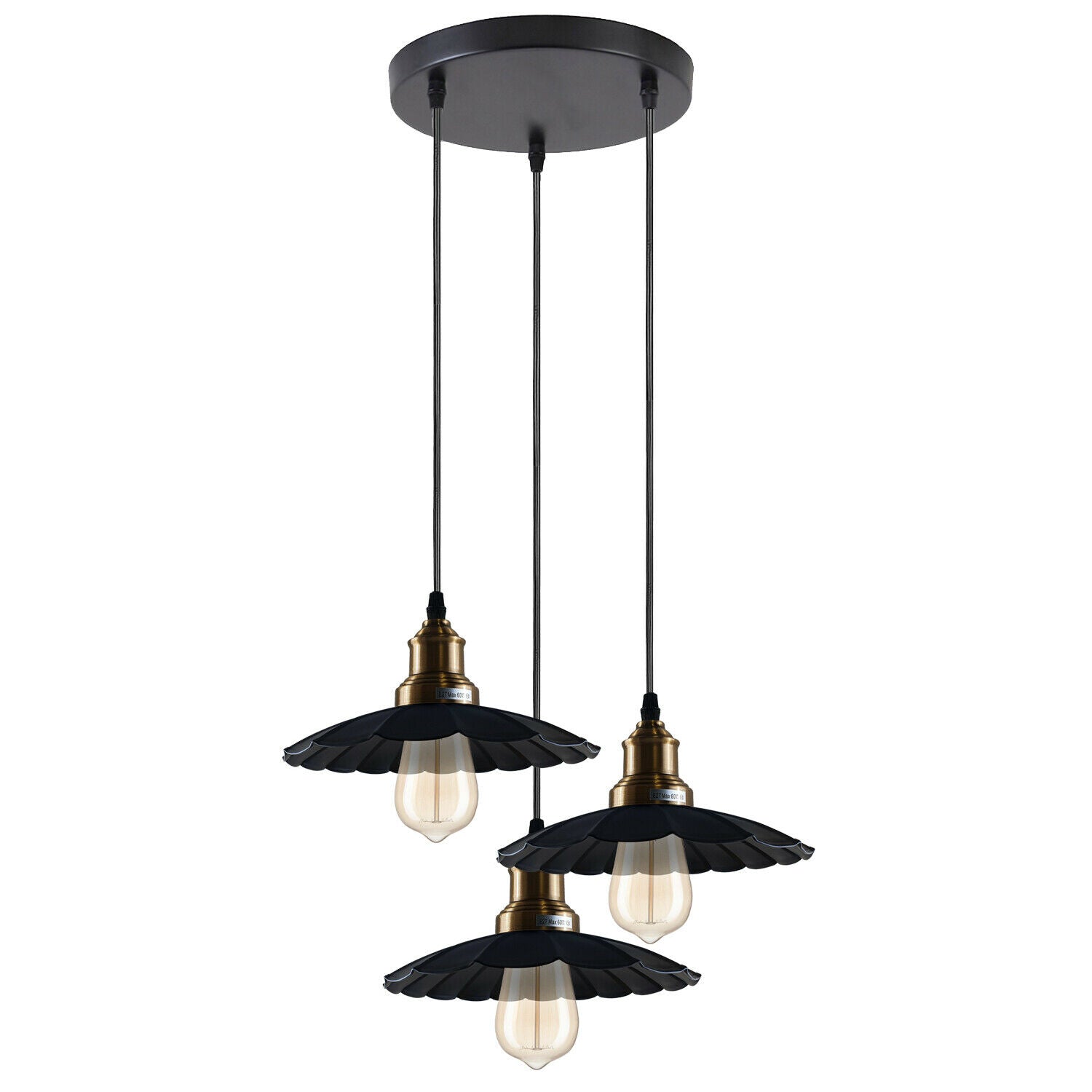 3 Outlet Black Wavy Metal Ceiling Pendant Light~1488 - LEDSone UK Ltd