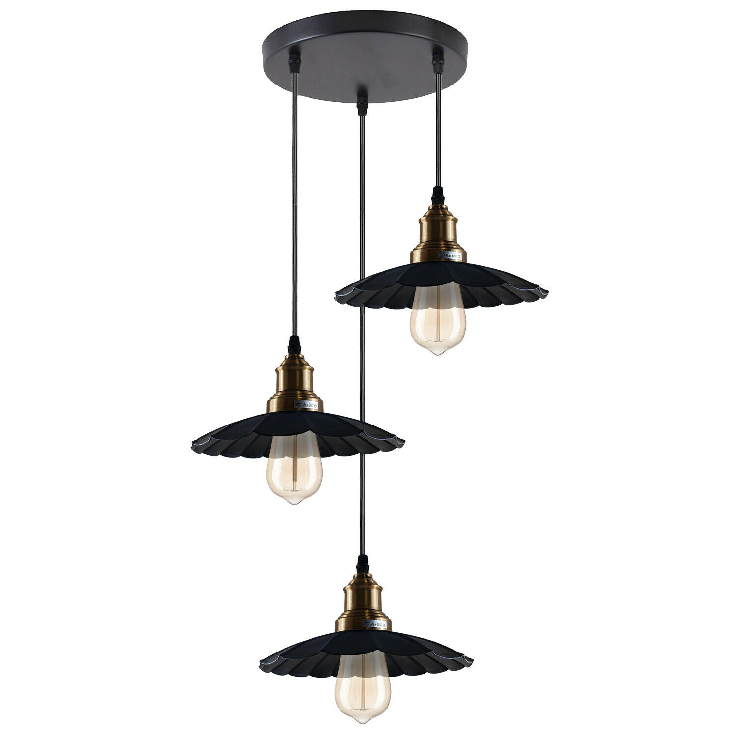 3 Outlet Black Wavy Metal Ceiling Pendant Light~1488 - LEDSone UK Ltd