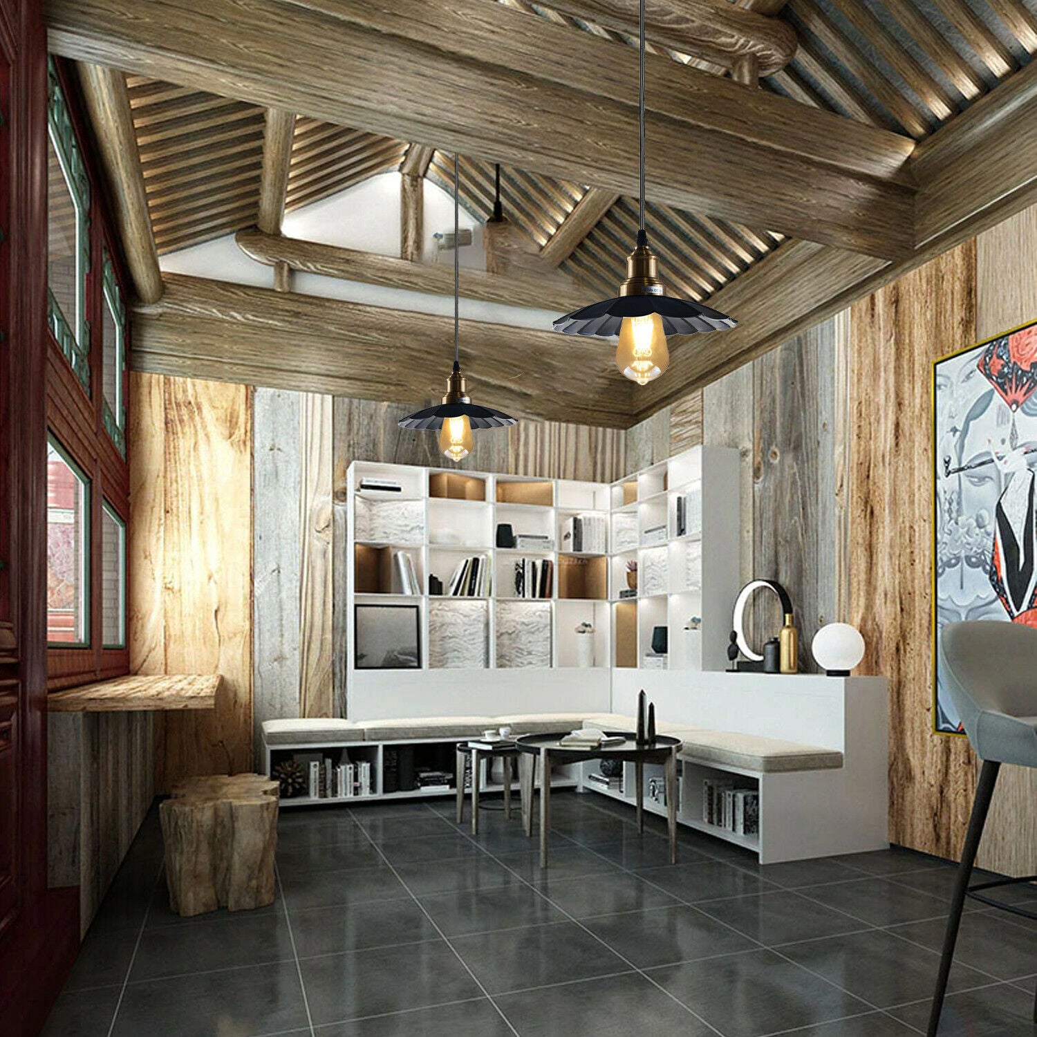 Black Wavy Metal Ceiling Pendant Light~1489 - LEDSone UK Ltd