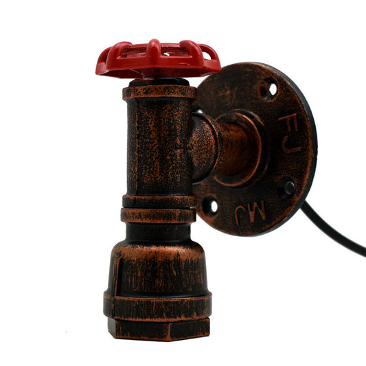 Vintage Rustic Red Metal Water Pipe Wall Sconce Light Holder with Wheel~2068 - LEDSone UK Ltd