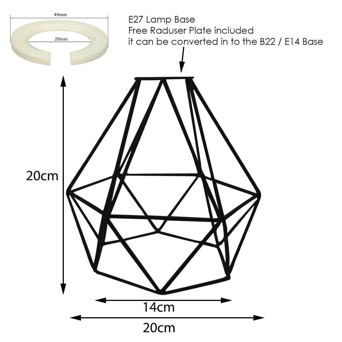 Modern Geometric Diamond Pendant Shade Ceiling Light Lampshade Black Metal Wire Frame Cages~1906 - LEDSone UK Ltd