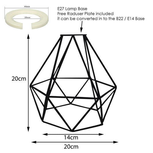 Modern Geometric Diamond Pendant Shade Ceiling Light Lampshade Black Metal Wire Frame Cages~1906 - LEDSone UK Ltd