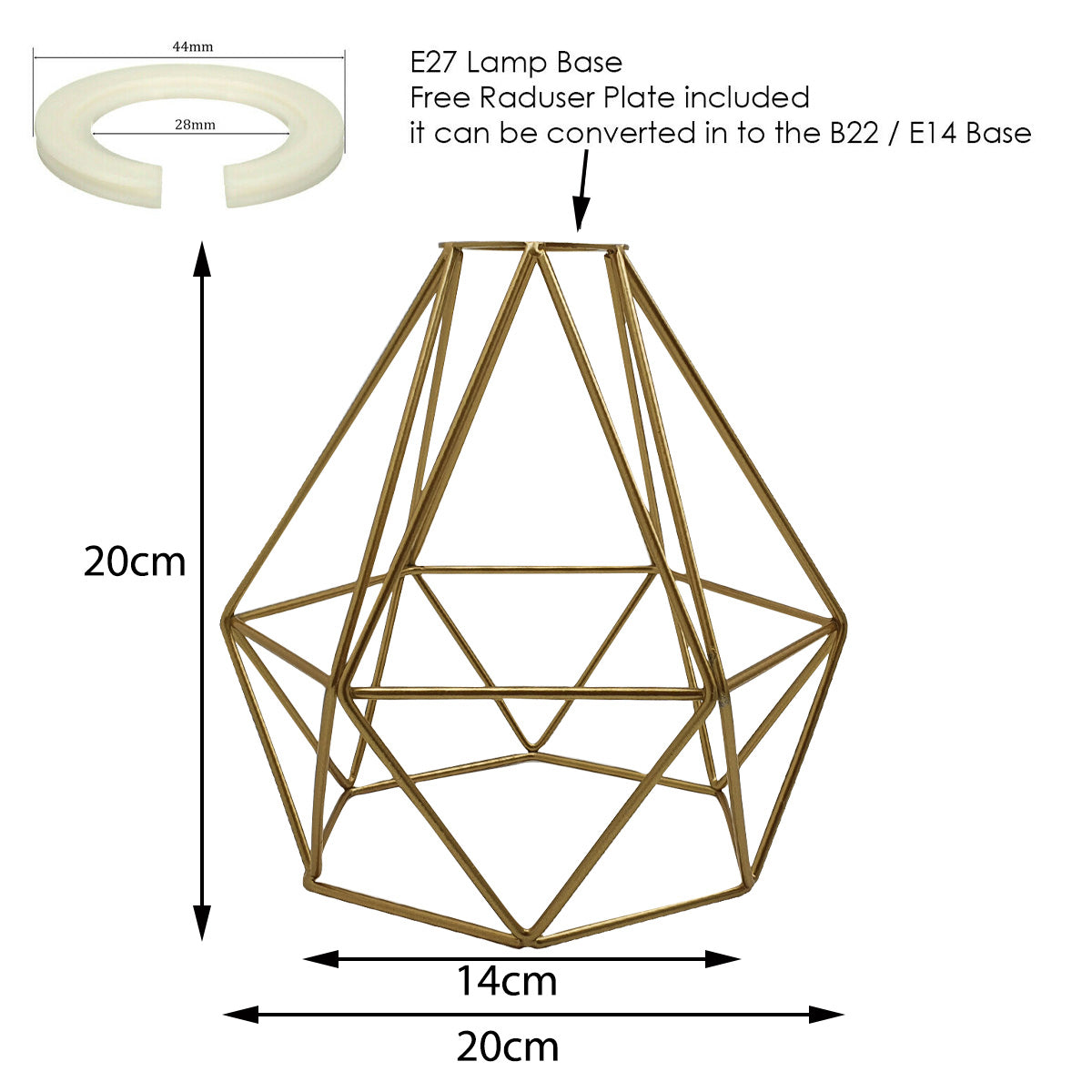 Metal Pendant Gold Light Shade Ceiling Industrial Geometric Wire Cage Lampshade Lamp - Size Image