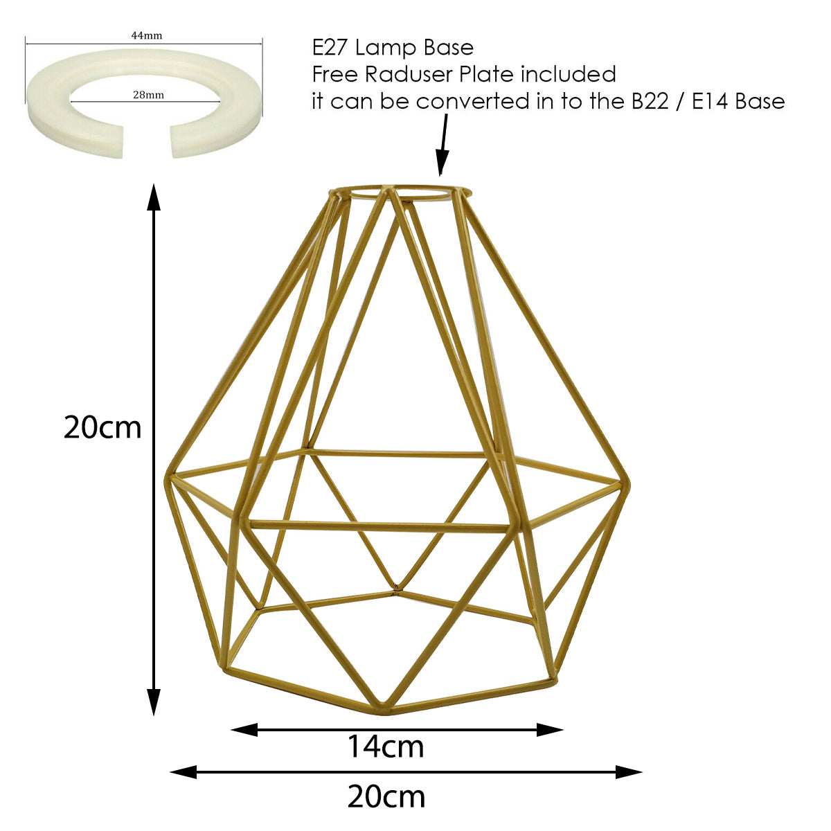 Modern Geometric Diamond Pendant Shade Ceiling Light Lampshade Yellow Metal Wire Frame Cages~1900 - LEDSone UK Ltd