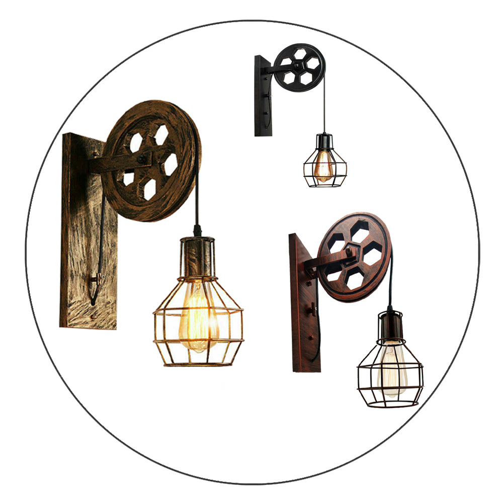 Wall Lamp Retro Wheel Light Rustic Vintage Pipe Industrial Steampunk Lighting~2231 - LEDSone UK Ltd