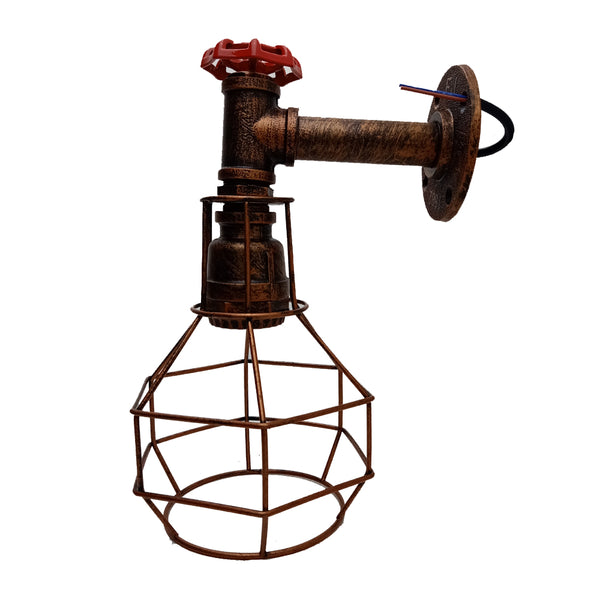 Modern Industrial Retro Vintage Style Pipe Cage Wall Light Wall Lamp Fixture~1118 – Rustic Red