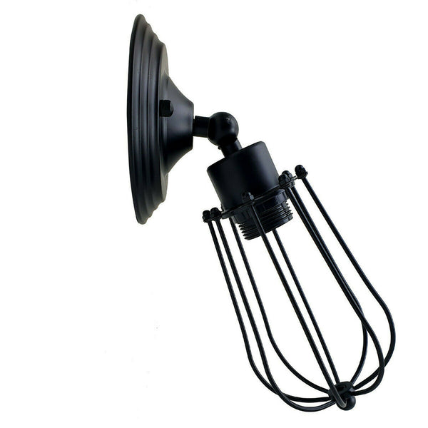 Vintage Industrial Cage Wall Sconce Ceiling Light Porch Lamp ~3549 – Black / No