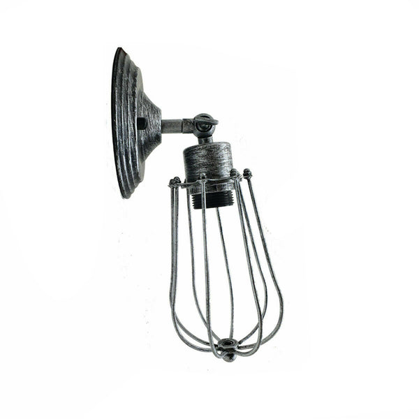 Vintage Industrial Cage Wall Sconce Ceiling Light Porch Lamp ~3549 – Brushed Silver / No