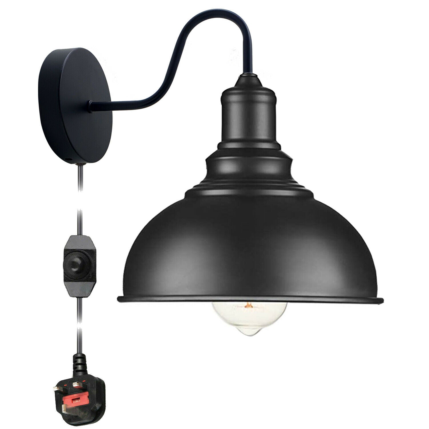 Wall Light Mounted E27 Matte Black Retro Wall Light lamp~1851 - LEDSone UK Ltd