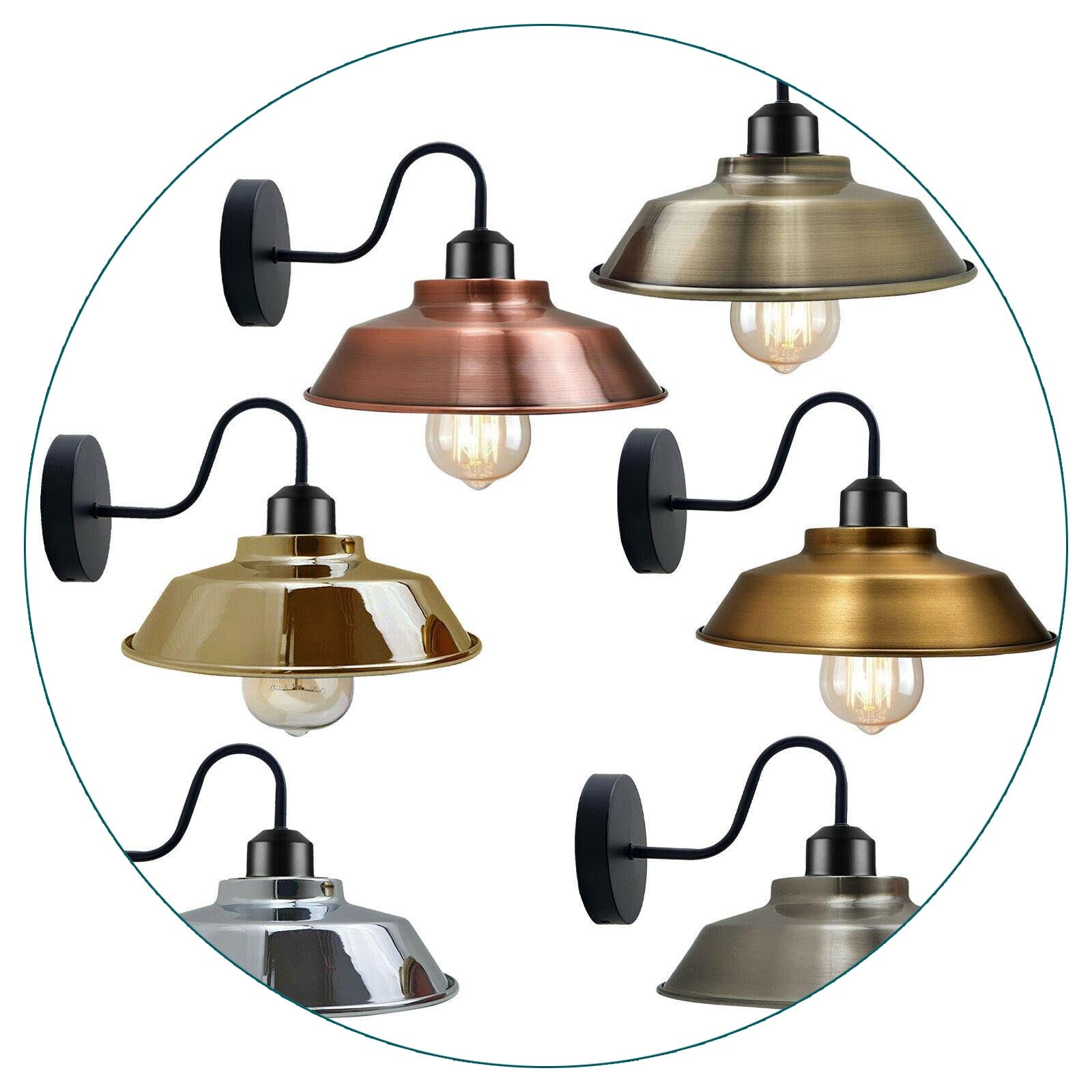 Retro Industrial Wall Lights Fittings E27 Indoor Sconce Metal Bowl Shape Shade For Basement, Bedroom, Home Office~1186 - LEDSone UK Ltd