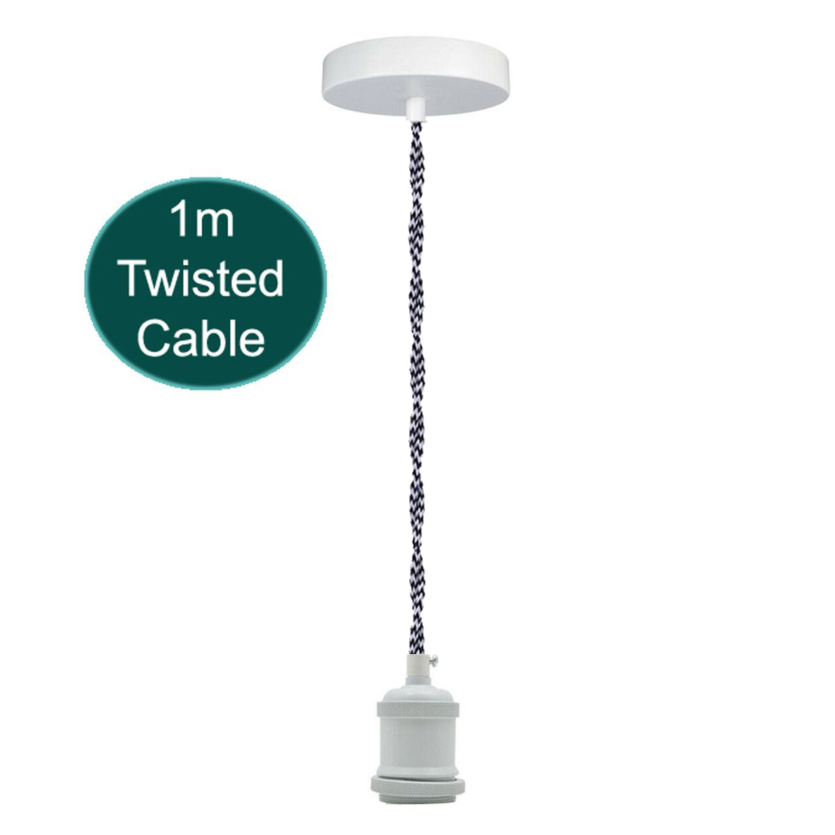 1m Grey Twisted Cable E27 Base White Holder~1705 - LEDSone UK Ltd