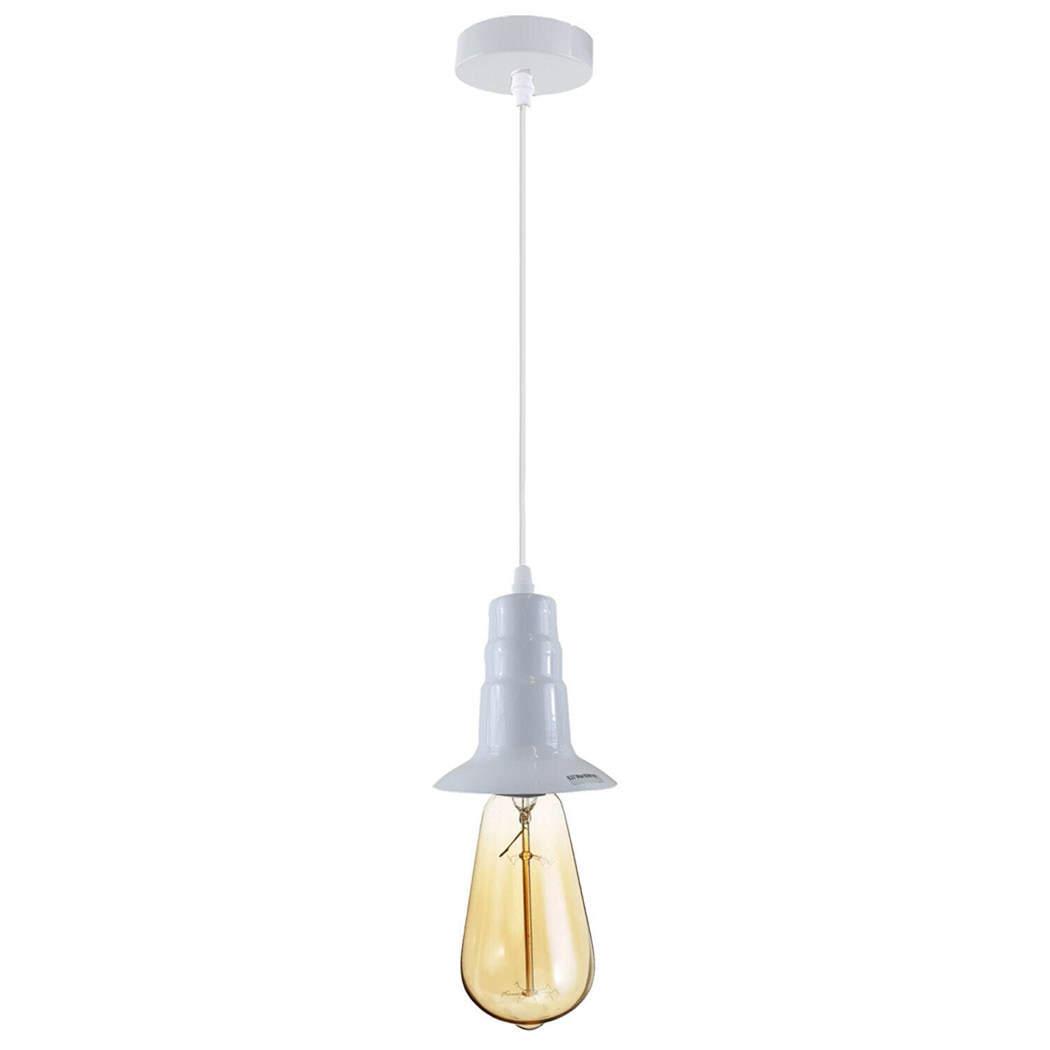 White Ceiling Light Fitting Industrial Pendant Lamp Bulb Holder~1678 - LEDSone UK Ltd
