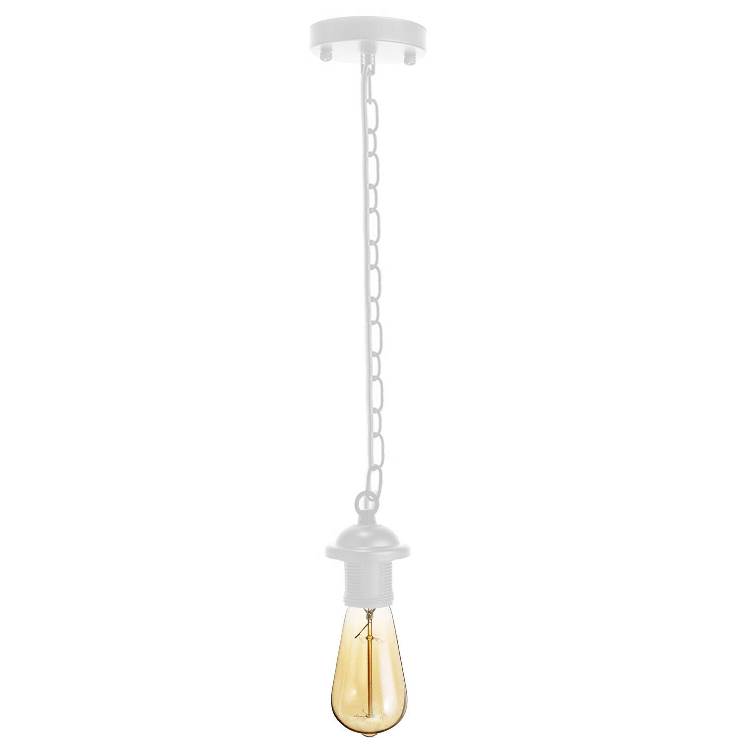 White Metal Ceiing E27 Lamp Holder Pendant Light With Chain~1779 - LEDSone UK Ltd