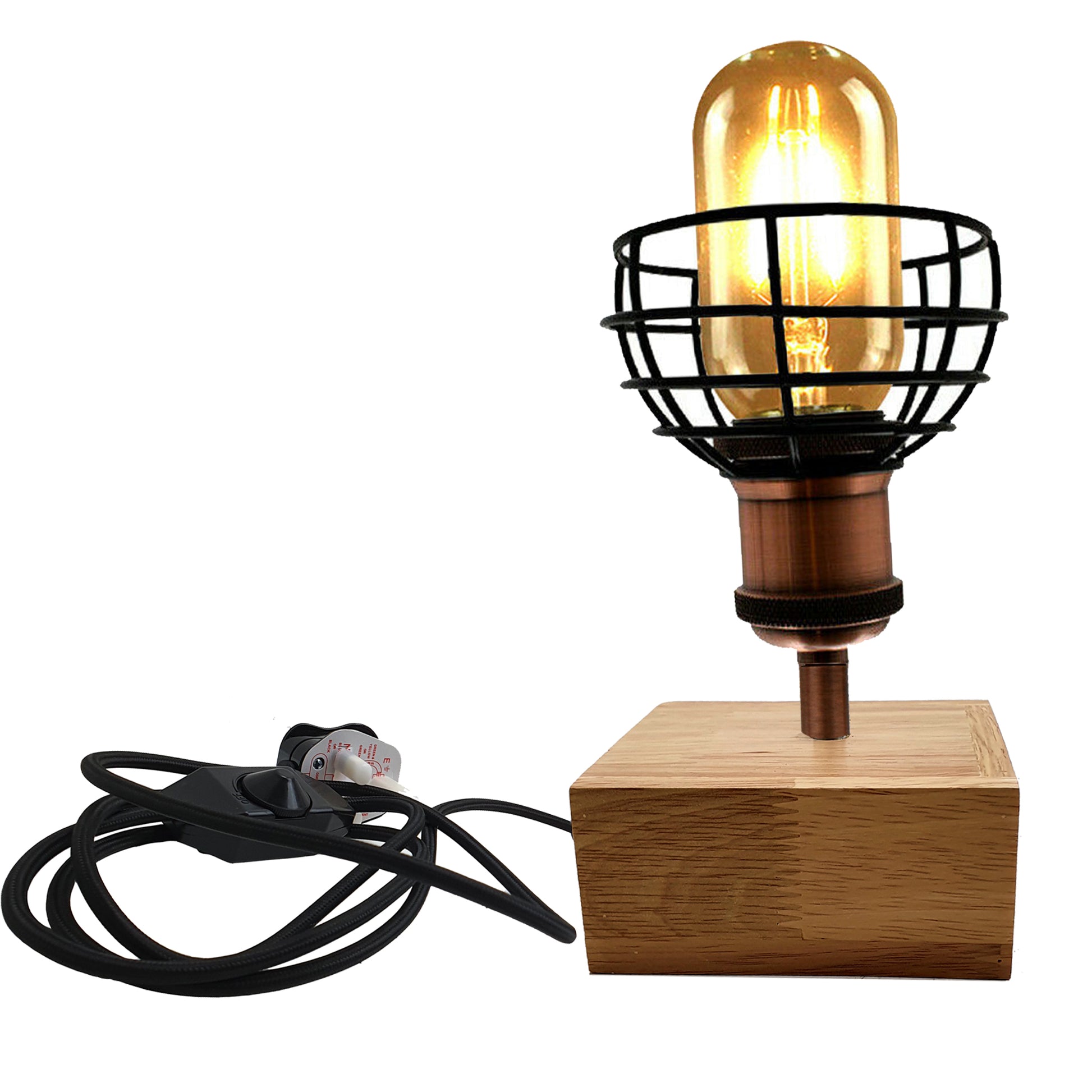 Wooden Base Table Lamp Vintage Filament Light Bulb Bedside Plug in Retro Light~2459 - LEDSone UK Ltd