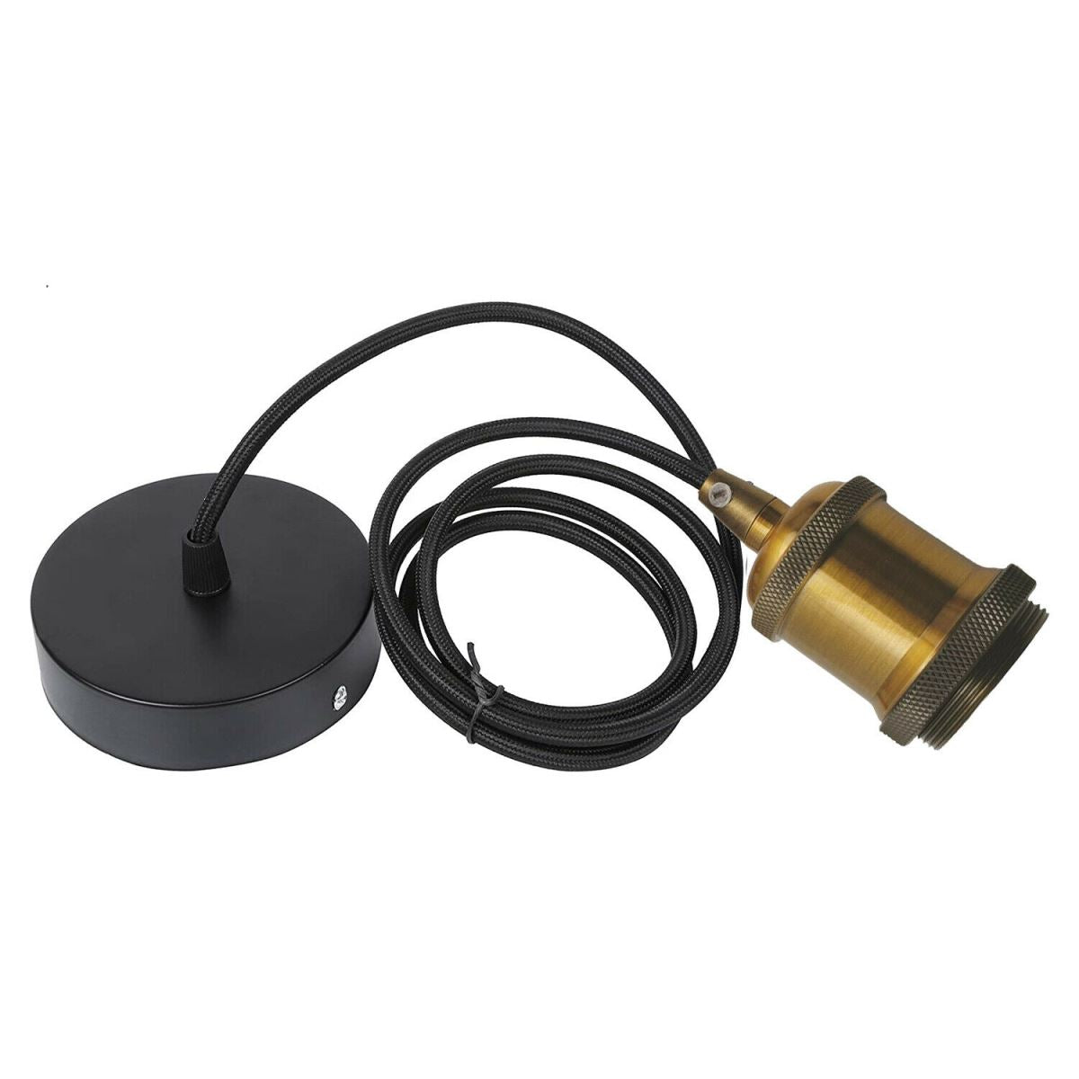 1m E27 Base Black Cable Yellow Brass Holder~1704 - LEDSone UK Ltd