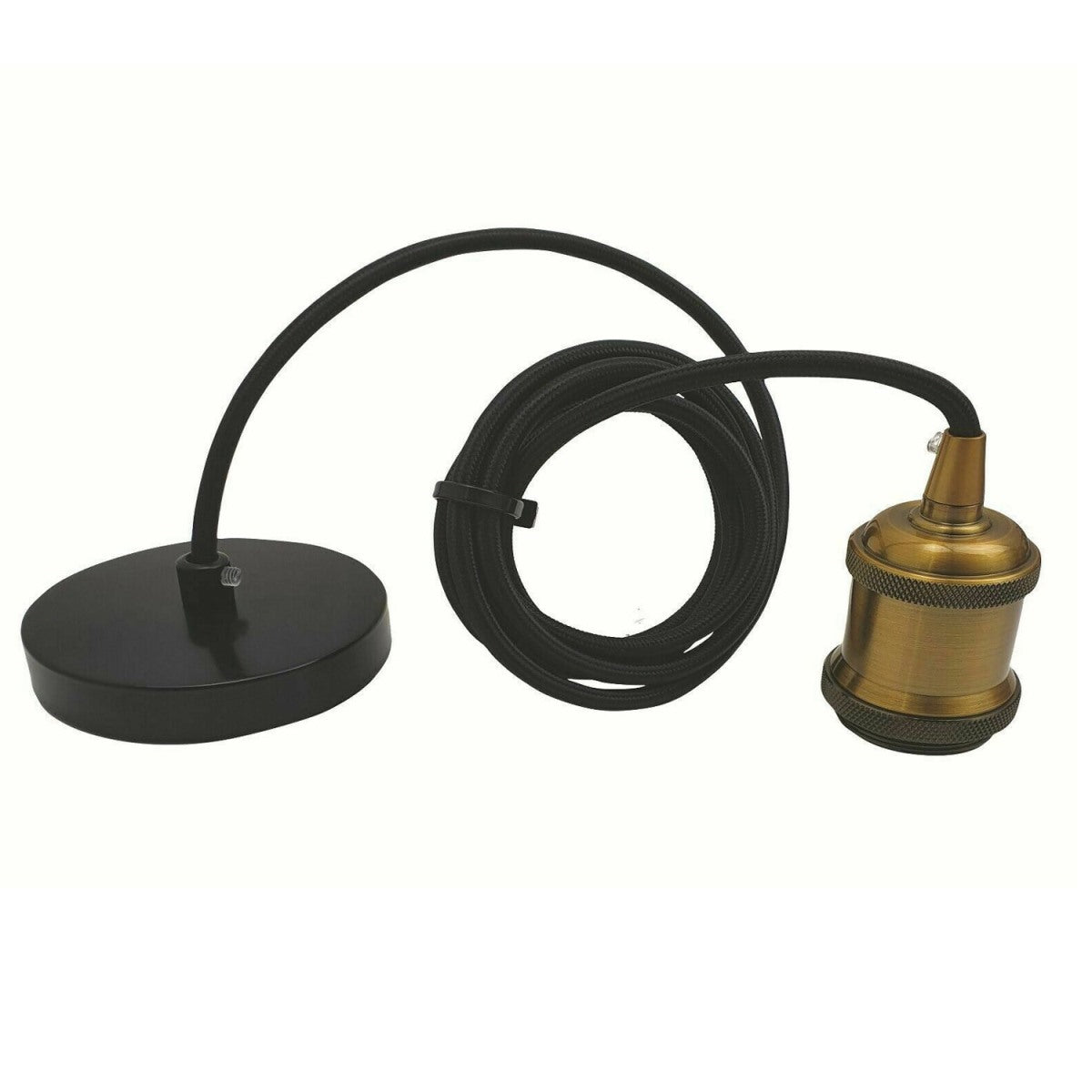 2m Black Round Cable E27 Base Yellow Brass Holder~1717 - LEDSone UK Ltd