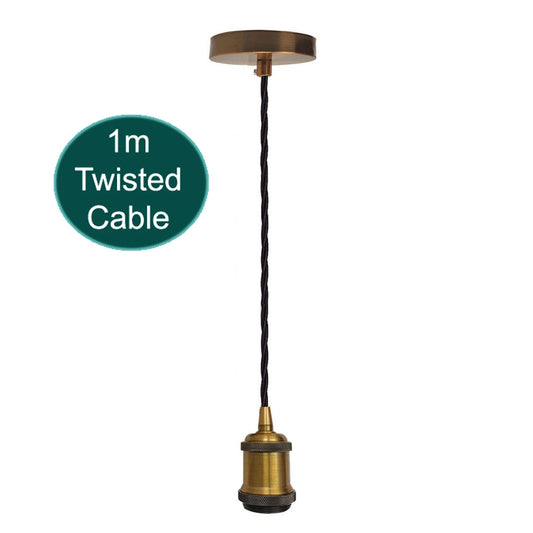 1m Twisted Cable E27 Base Yellow Brass Full Holder~1348 - LEDSone UK Ltd