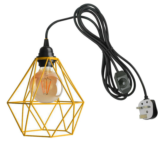  Switch Plug In Pendant Lamp Light Set With Yellow Shade