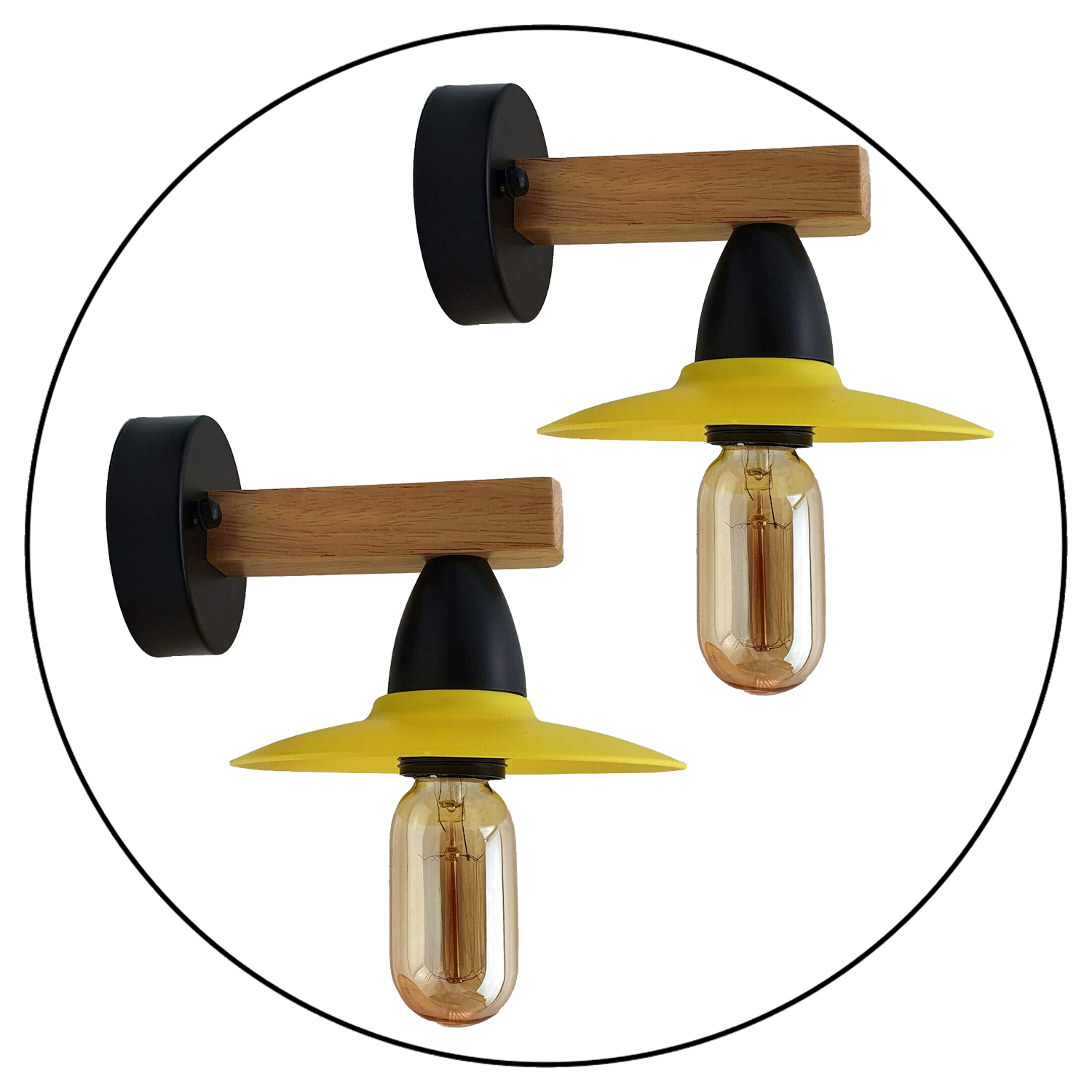 2 Pack Yellow Modern Vintage Wood Wall Light fixtures~1019 - LEDSone UK Ltd