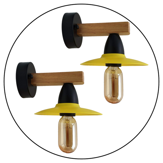 2 Pack Yellow Modern Vintage Wood Wall Light fixtures~1019 - LEDSone UK Ltd