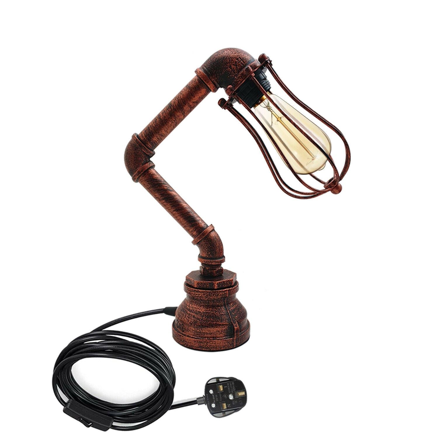 Rustric Red Bulb Guard wire cage Water Pipe table Lamp