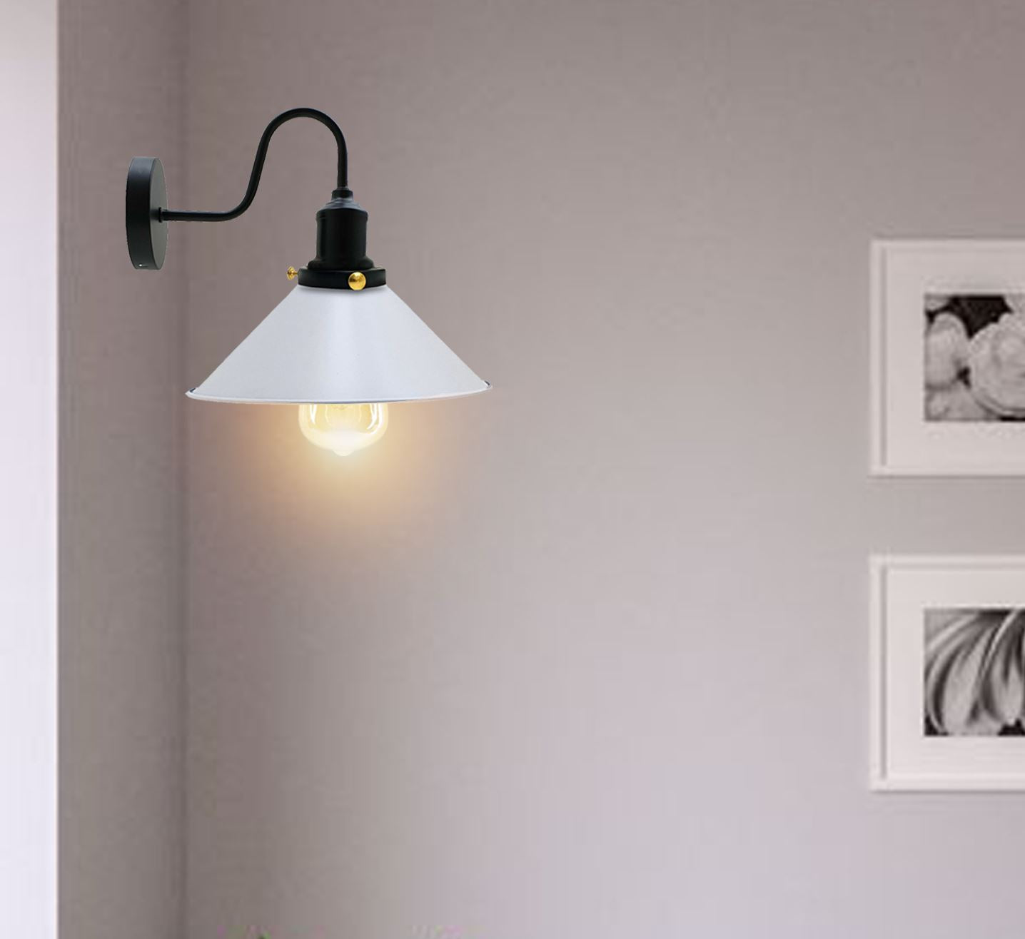 Vintage Industrial Swan Neck Wall Light Indoor Sconce Metal Cone Shape Shade~3391 - LEDSone UK Ltd