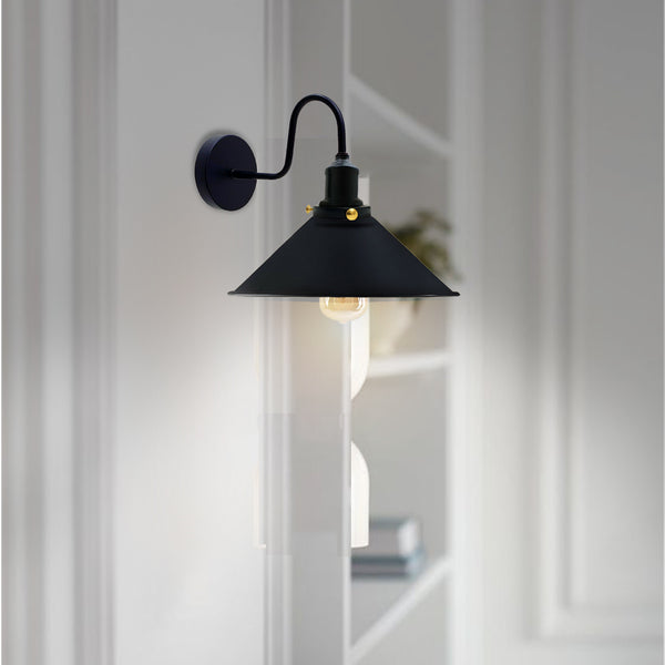 22cm Cone Metal Shade Wall Light Sconce ~3487 – Black