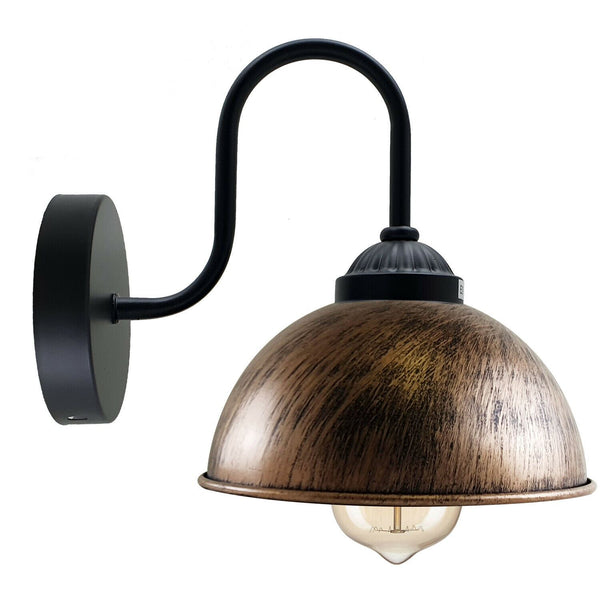 Retro Wall Lamp with Dome Metal Shade, E27 Indoor Wall Lighting Fixtures~1264 – With Bulb / Brushed Copper